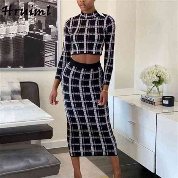 Venda Por Atacado Roupas 2 Piece Set Mulheres Curto Tops Manga Longa Mulher Saias Casual Manta Imprimir Moda 210513