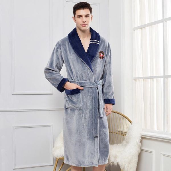 

men's sleepwear large size 3xl 4xl men flannel robe winter warm bathrobe gown casual coral fleece kimono male loungewear, Black;brown