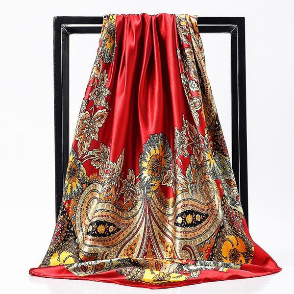 

scarves 2021 90*90cm square women silk scarf office ladies hair neck bandanna headband foulard headcloth muslim headscarf female, Blue;gray