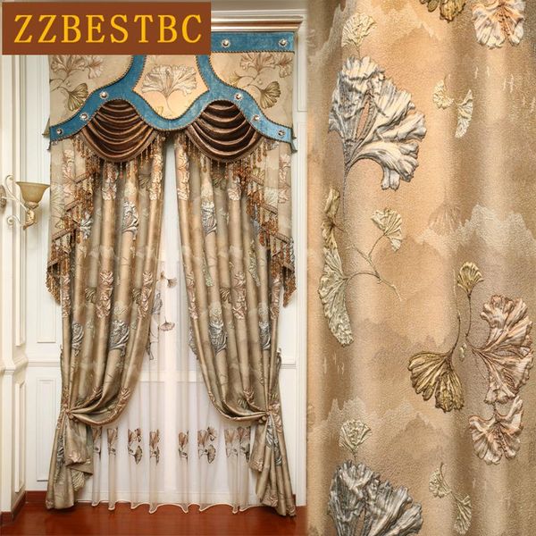 

curtain & drapes brown 4d luxury embossed ginkgo floral blackout curtains for living room with voile bedroom el