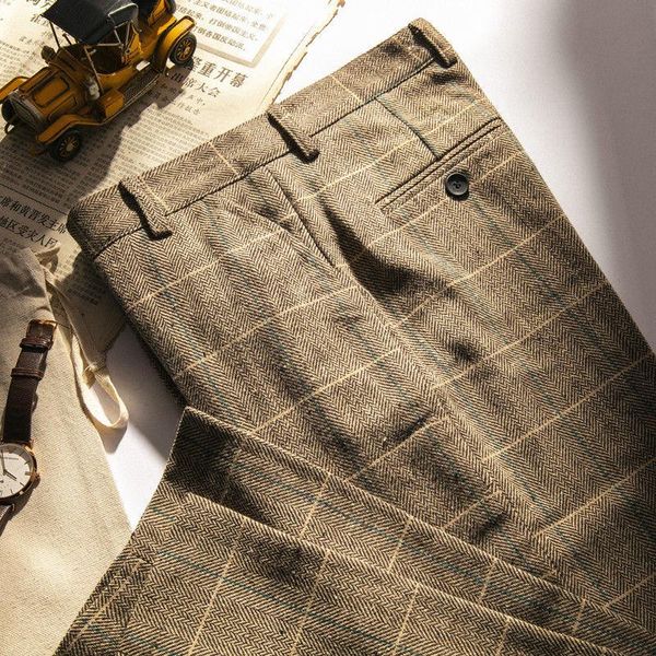 

men's suits & blazers herringbone trousers pants retro plaid tweed casual pant wear gentleman suit male man plus size, White;black