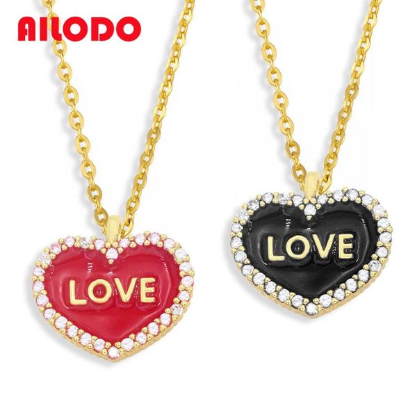 

pendant necklaces ailodo romantic letter love cz heart necklace for women multicolor oil drop party wedding statement collier, Silver