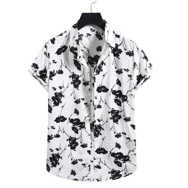 

beach shirts men summer vacation camisas para hombre white printed short sleeve button down hawaiian style, White;black