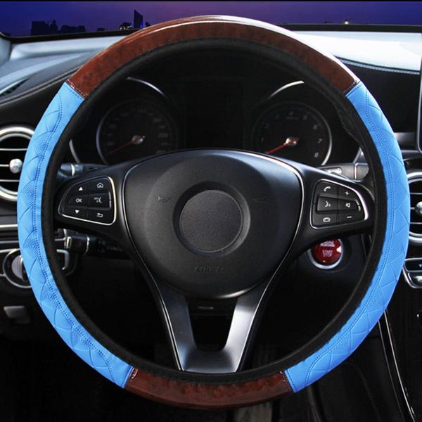 

steering wheel covers wood grain leather car cover protective universal non-slip