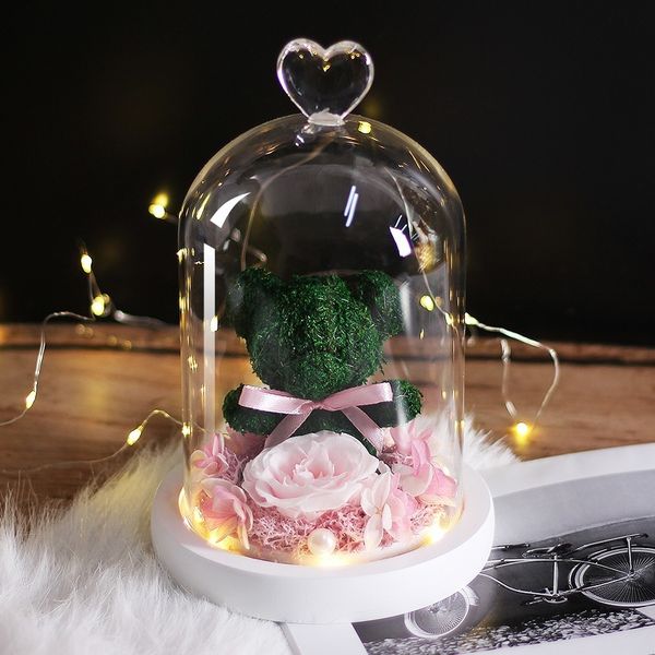 

factory outlet christmas decoration teddy bear rose flowers in glass dome festival diy home wedding decoration yx01