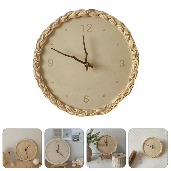 

wall clocks creative round clock quiet movement pastoral style rattan woven