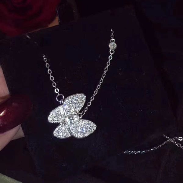 Gioielli in argento sterling puro di marca 925 per le donne Set di gioielli da sposa con farfalla in pietra piena Orecchini Collana Bracciale Anelli Set