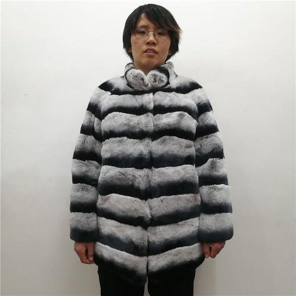 

women's fur & faux 2021 long style real coats women natural rex coat winter 100% genuine jacket, Black