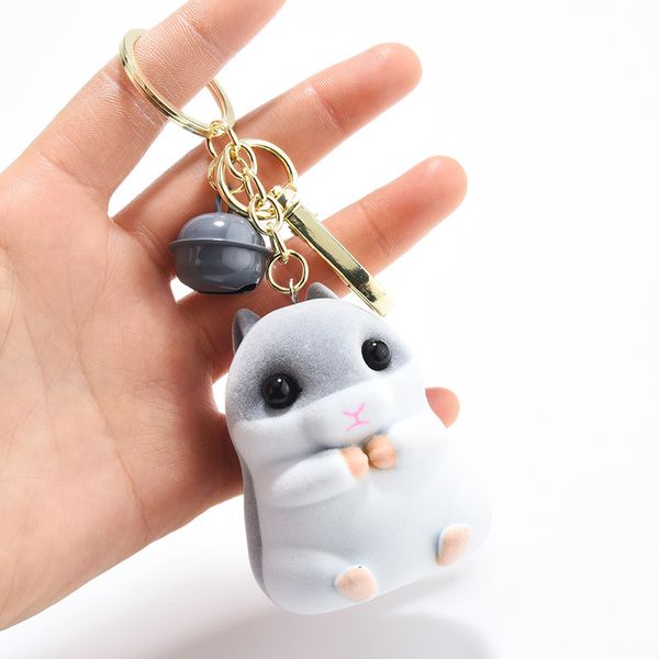 

2021 fashion keychain new cartoon hamster flocking doll key ring enamel cute bag pendant car keyring gift, Slivery;golden