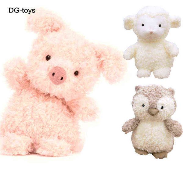 Cute Fluffy Hair UK style Pink Pig Agnello Peluche Ripiene Cartoon Animals Piggy Yellow Chick Bunny Baby Plushies Dolls for Kids Y211119