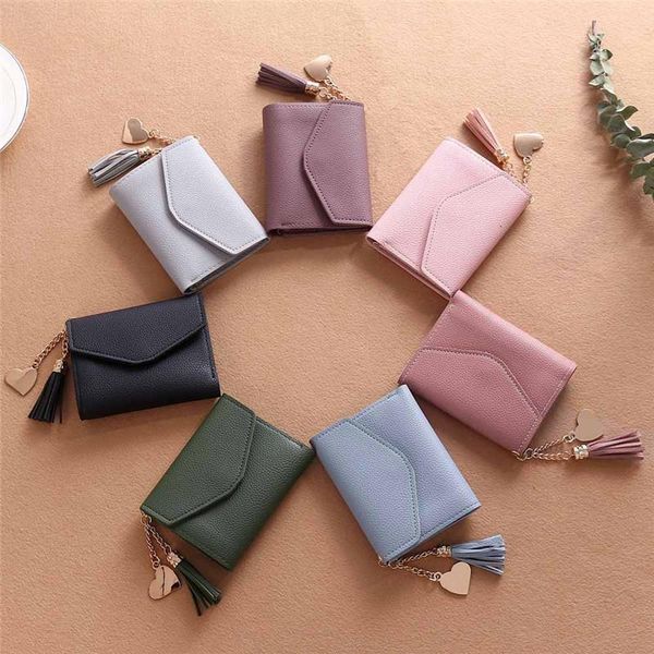 

wallets 2021 women simple short wallet tassel coin purse card holders handbag dropship 180223, Red;black