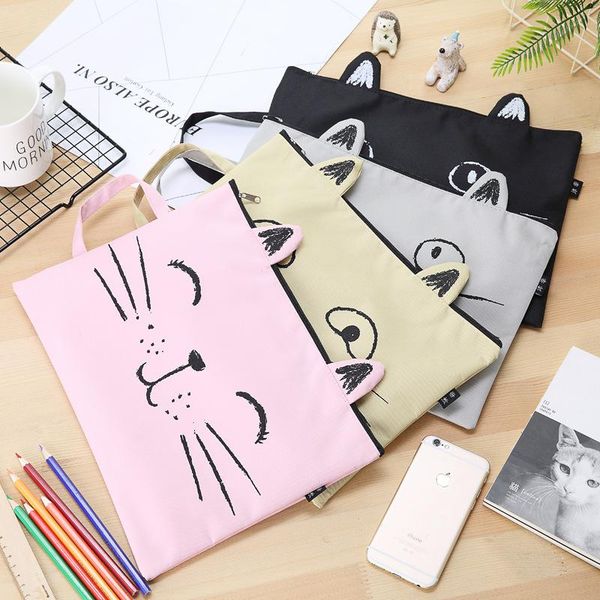 

storage bags cute cat zipper canvas file bag student stationery cartoon paper handbag
