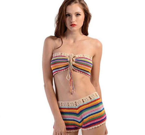 

women's swimwear wholesale beach underwear fashion design knitting casual holiday hand hook bikini suit, White;black