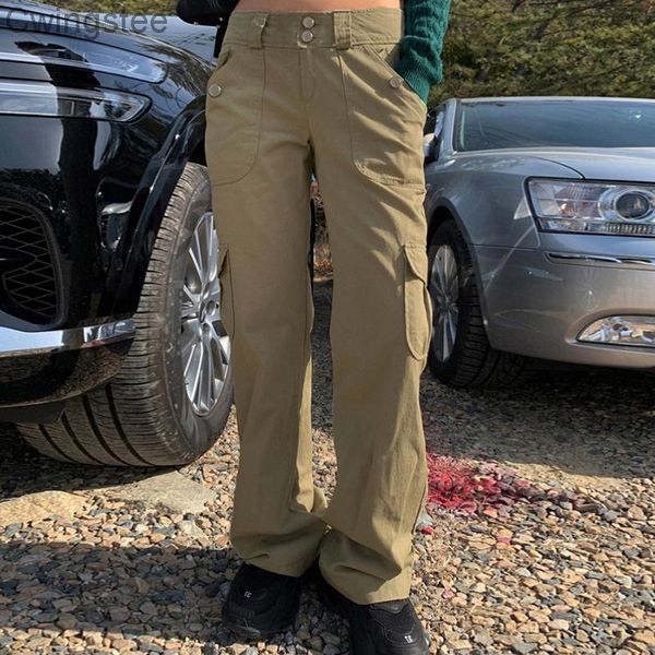

women's jeans low waist khaki denim vintage pockets streetwear women sweatpants 90s fashion harajuku chic cargo trousers, Blue