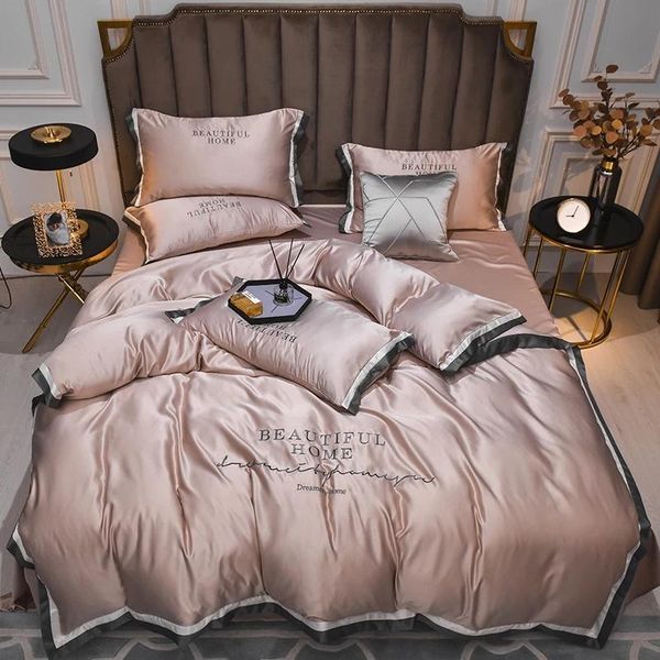 

bedding sets 2021 luxury embroidery set silky bed duvet cover sheet pillwocases  king size july upgrade thicker version