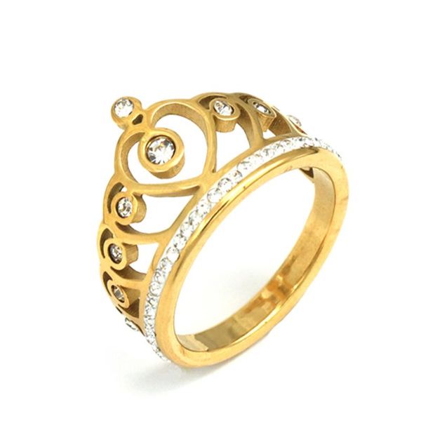 

wedding rings pz stainless steel jewelry finger crystal heart crown for women lover cubic zirconia ring female, Slivery;golden