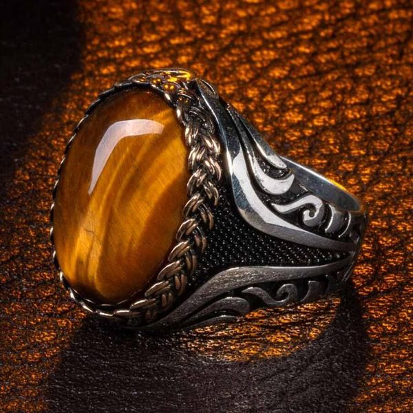 

cluster rings knitting pattern men tiger eyes gemstone silver ring vintage accessories fashionable 925k, Golden;silver