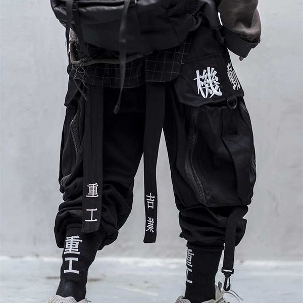 Japanische Streetwear Techwear Cargohose für Herren Baggy Wide Leg Black Jogger 211006