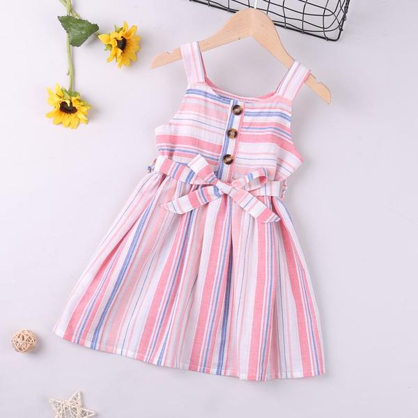 

sling girls dress summer sleeveless striped printed bow belt princess toddler girl clothes children's girl's dresses, Red;yellow