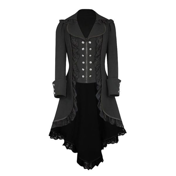 

women's jackets women vintage irregular tailcoat hooded cloak long sleeve retro lace trim button up punk windbreak autumn outwear #40, Black;brown