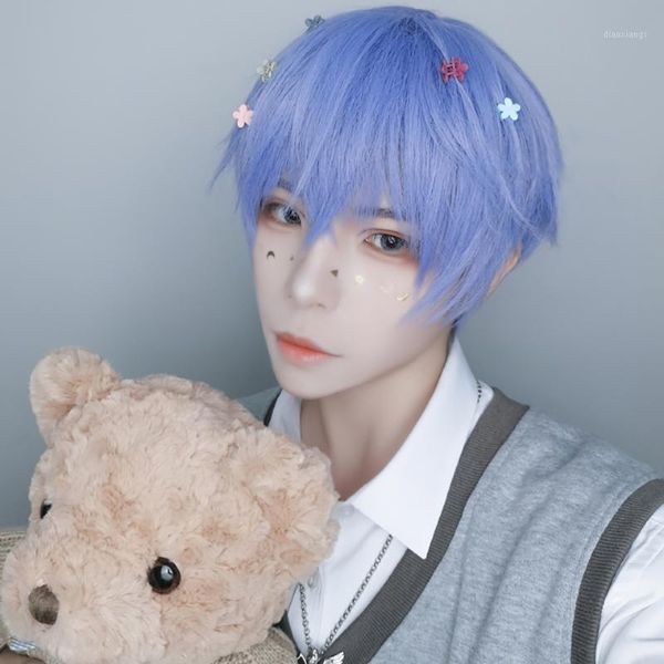 

short cosplay wigs light blue bangs synthetic straight 9" heat resistant hair for girl women boys party daily1, Black