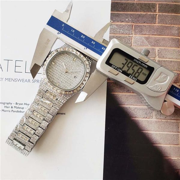 

luxury watches 40mm date silver/gold/rose gold full diamonds case for men ladies bezel quartz watch, Slivery;brown