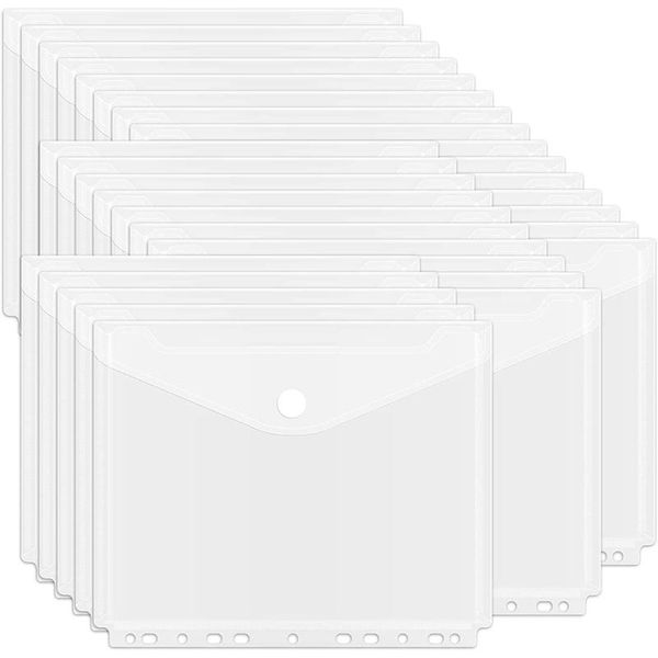 

gift wrap 30pack poly binder pocket, 11 holes clear envelope with hook and loop closure, pockets for office supplies
