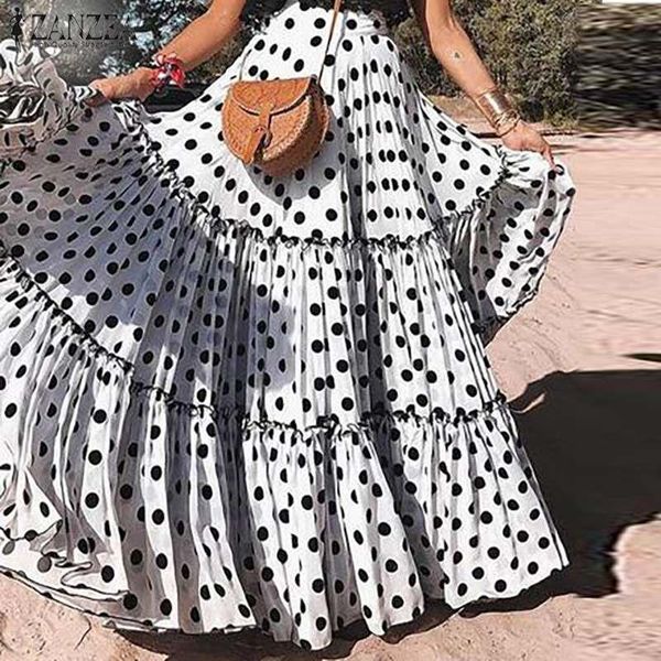 

skirts women polka dots bohemian skirt casual large swing jupe femme 2022 korean fashion summer ladies long maxi, Black