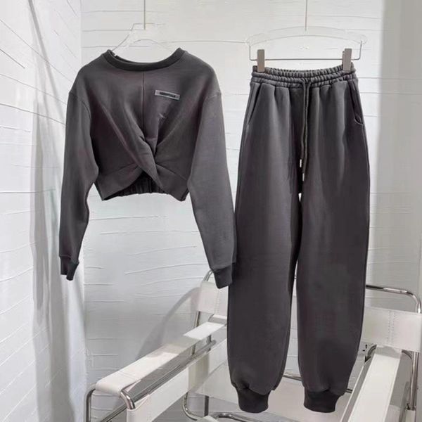 

women's two piece pants 2021 autumn suit short sweater design sense net red fashion sports high waist casual two-piece, White