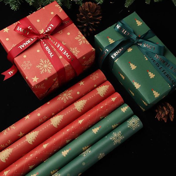 

christmas decorations 10pcs 70*50cm wrapping paper decoration present wrap diy snowflake printed kraft gift package