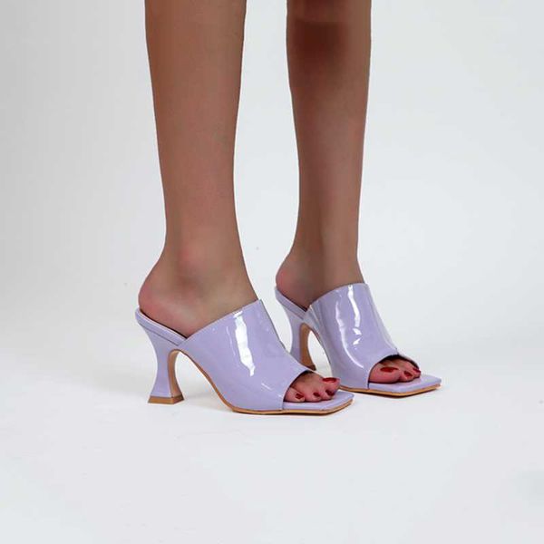 

slippers 2021 summer open-toed high-heeled sandals women's drag fashion patent leather outer wear thick-heeled and, Black