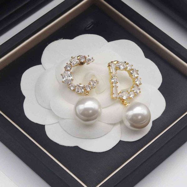 

letter family's pearl earrings fashion cd designer luxury jewelry d, Red;brown