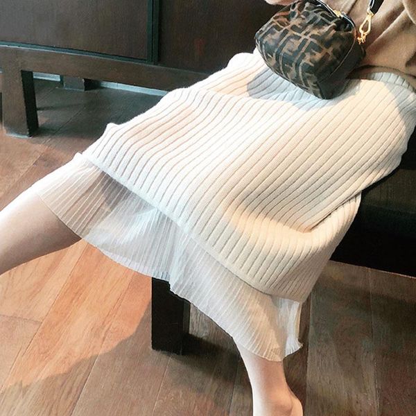 

skirts [ewq] 2021 spring high waist mid-calf women all-match pack hip white skirt oversized knit worn on both sides qz66800, Black