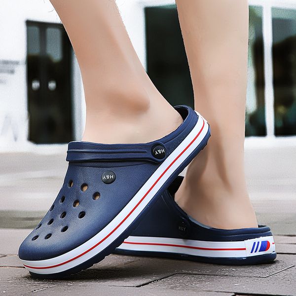 

fashion blue summer sandals men clogs shoes soft eva slippers men comfort non slip outdoor beach sandals men sandalias hombre, Black