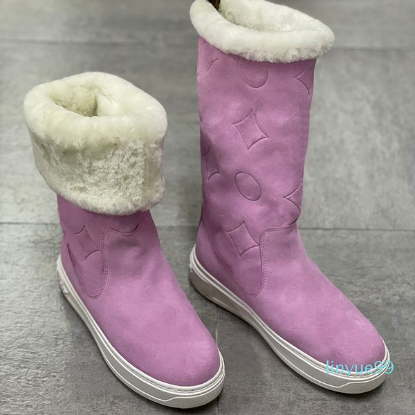 

designer snow boot women flat ankle boots soft wool fur suede leather shoes winter martin boots printing over the knee boots 35-43, Black