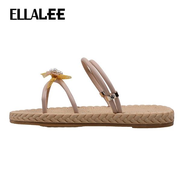 

sandals ellalee summer for women straw braid mesh butterfly-knot sweet lady shoes slip-on casual kiyomi female flats, Black