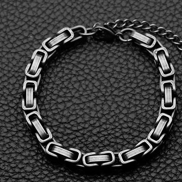 

link, chain retro bracelet men stainless steel fashion byzantium large on hand hip hop rock charm vintage bracelets wholesale, Black