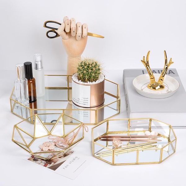 

kitchen storage & organization glass geometry cosmetic tray retro jewelry decoration organizer holder necklace fruit and dessert plate