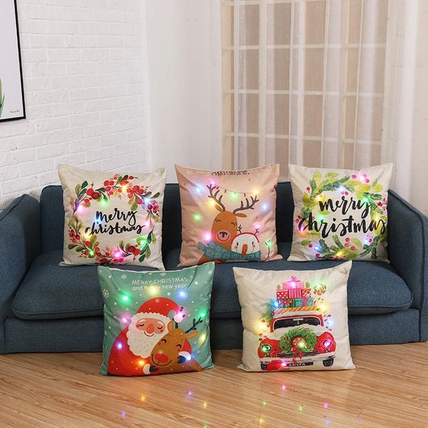 

merry christmas pillow covers xmas santa deer snowman prints cushion case led decorative throw pillows for couch cushion/decorative