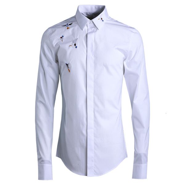 

men's t-shirts classic original embroidery fashion long sleeve white shirts men high end solid cotton shirt male chemise camisa 9tuv, White;black