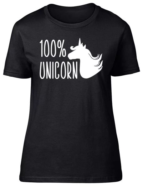 

100% unicorn womens ladies fitted t-shirt, White;black