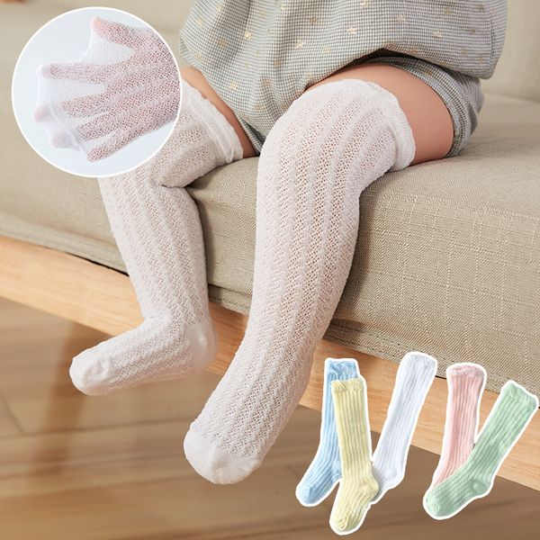 

baby new cotton over knee air conditioning mosquito proof socks children summer hollow breathable stockings infant sock tzz 001, Pink;yellow