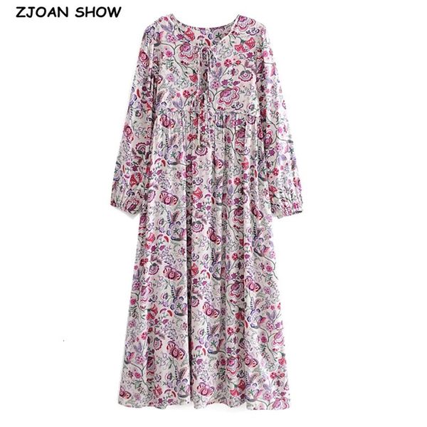 

casual dresses holiday bandage lacing up v collar contrast color floral print dress ethnic woman long sleeve maxi bohemian beach 0, Black;gray