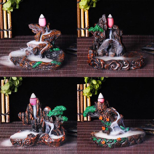 

50pcs incense cones + backflow burner incensory buddha statue ceramic aroma smoke censer zen room joss holder