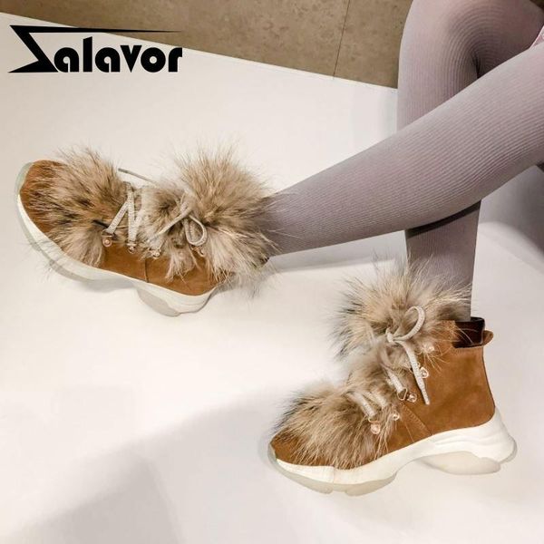 

boots zalavor real leather women snow fashion sneaker warm fur casual boot lady plush winter shoes woman footwears size 35-39, Black
