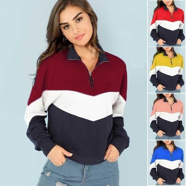 

fashion hoodies color matching ne zipper women's sweater, Black