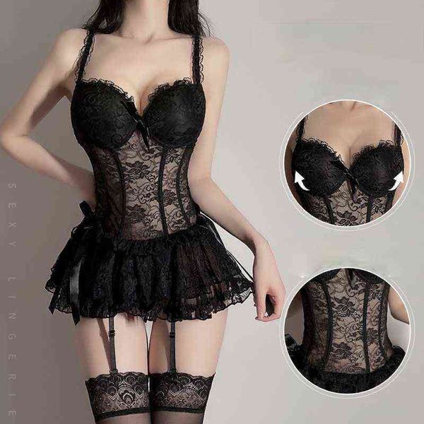 Nxy Sexy Set Lingerie para Mulheres Sexy Lace Dress Kirt Reúna Apoio Apoio Suspender Suspensão Suspensão Waistcoat Princesa Vestidos 1126