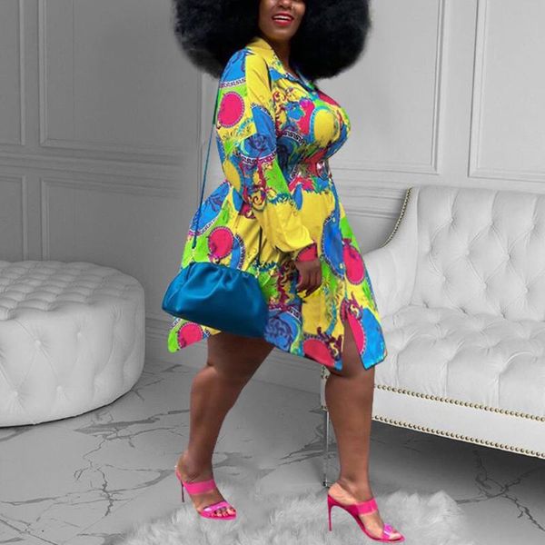 Abiti casual Plus Size Africano Maxi per le donne 2021 Stile Autunno Autunno manica lunga a vita alta Fashion Street Wear Vestidos