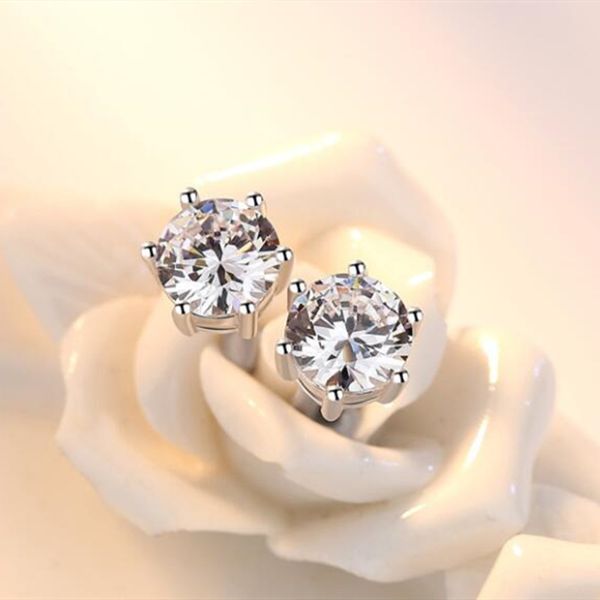 

925 sterling silver earrings prong setting zircon earrings fashion single diamond earrings for women temperament ear jewelry 210507, Golden;silver
