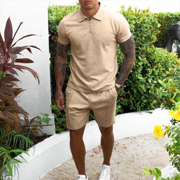

summer casual short sleeve and mens tracksuits slim shorts set man tees fashion two piece, Gray